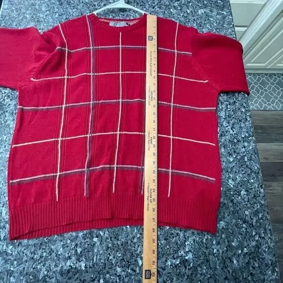 Oscar de la Renta Red Plaid Knit Sweater Men’s XXL 100% Cotton Vintage Style Pul - Picture 5 of 7
